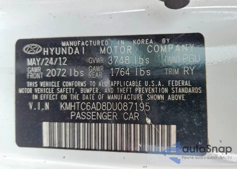 2013 Hyundai Veloster Base from USA, damaged, VIN KMHTC6AD8DU087195